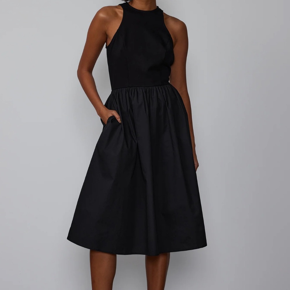 NWT NY & Co Black Mix Media Ponte Poplin Midi Dress
